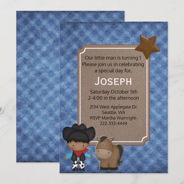 Western Themed Baby Boy First Birthday  Invitation (Front/Back)