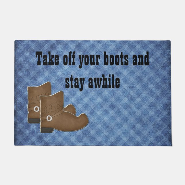 Western Themed Cowboy Boots Door Mat (Front)