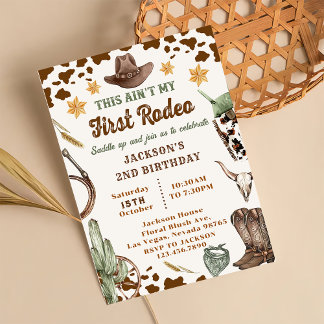 Western This Ain't My First Rodeo 2nd Birthday  Invitation