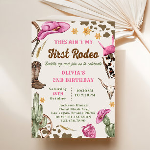 Western This Ain't My First Rodeo 2nd Birthday  Invitation