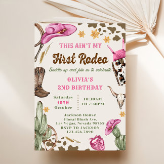Western This Ain't My First Rodeo 2nd Birthday  Invitation