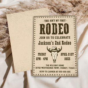 Western This Ain't My First Rodeo 2nd Birthday  Invitation