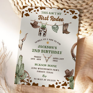 Western This Ain't My First Rodeo 2nd Birthday Invitation