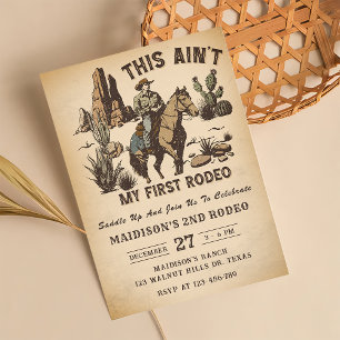 Western This Ain't My First Rodeo 2nd Birthday Invitation