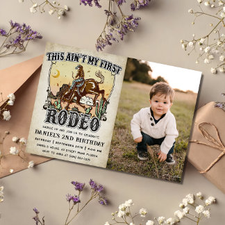 Western This Ain't My First Rodeo Birthday Photo  Invitation