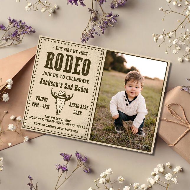 Western This Ain't My First Rodeo Birthday Photo  Invitation (Creator Uploaded)