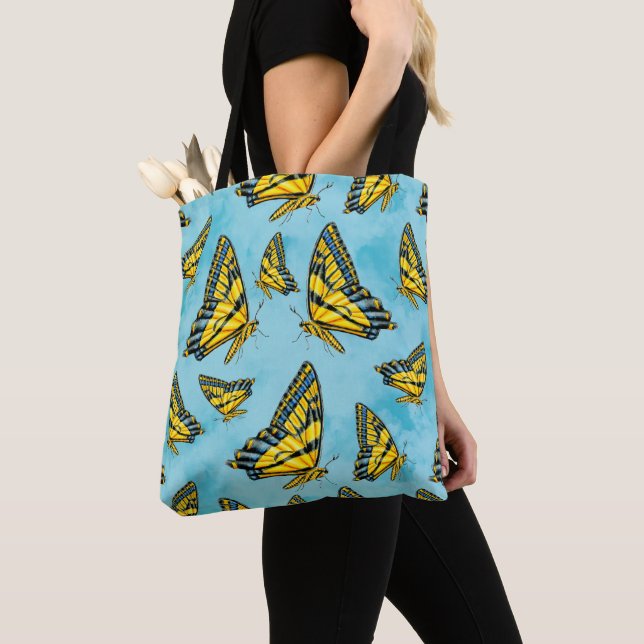 Western Tiger Swallowtail Butterfly on Clouds Tote Bag (Close Up)