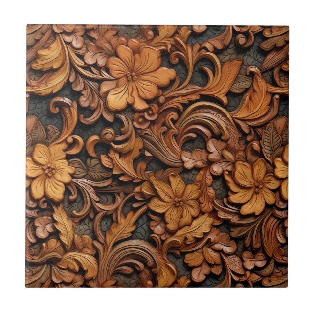 Western Tooled Leather Ceramic Tile (Front)