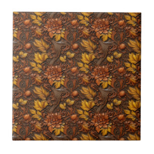 Western Tooled Leather Ceramic Tile