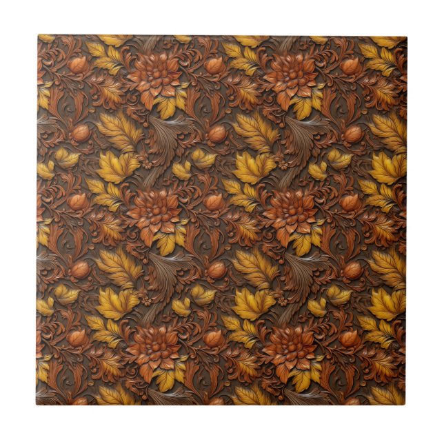 Western Tooled Leather Ceramic Tile (Front)