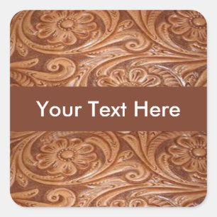 Western Tooled Leather Customisable Square Sticker
