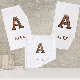 Western Tooled Leather Initial Monogram A Bath Towel Set