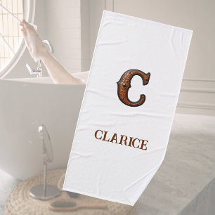 Western Tooled Leather Initial Monogram C Bath Towel
