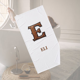 Western Tooled Leather Initial Monogram E Bath Towel