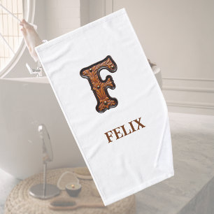 Western Tooled Leather Initial Monogram F Bath Towel