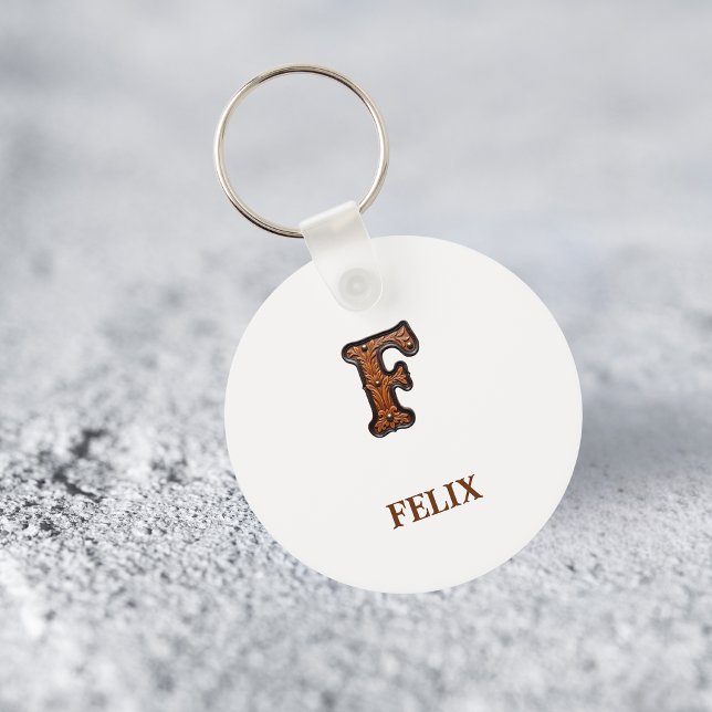 Western Tooled Leather Initial Monogram F Key Ring (Creator Uploaded)