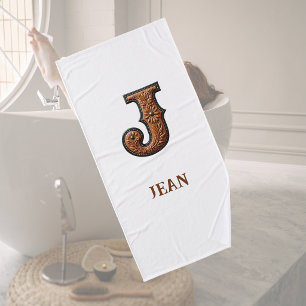 Western Tooled Leather Initial Monogram J Bath Towel