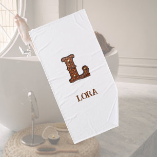 Western Tooled Leather Initial Monogram L Bath Towel