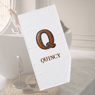 Western Tooled Leather Initial Monogram Q Bath Towel
