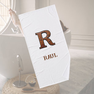 Western Tooled Leather Initial Monogram R Bath Towel