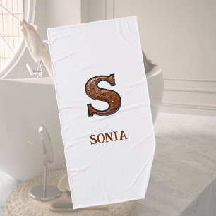Western Tooled Leather Initial Monogram S Bath Towel