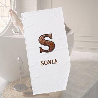 Western Tooled Leather Initial Monogram S Bath Towel