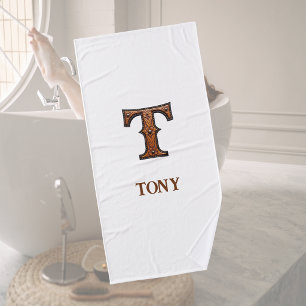 Western Tooled Leather Initial Monogram T Bath Towel