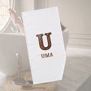 Western Tooled Leather Initial Monogram U Bath Towel