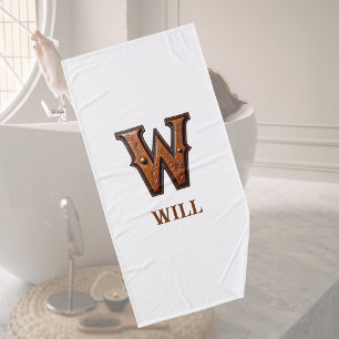 Western Tooled Leather Initial Monogram W Bath Towel
