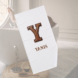 Western Tooled Leather Initial Monogram Y Bath Towel