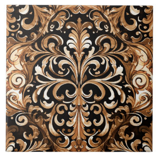 Western Tooled Leather Look Design Tan Brown Tile
