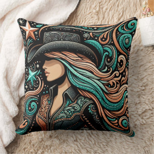 Western Tooled Leather Print Cowgirl Cushion
