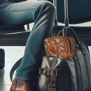Western Tooled Leather Print Custom Initial Dopp Kit