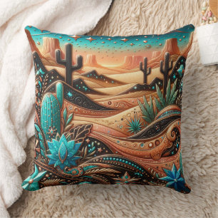 Western Tooled Leather Print Southwest Style Cushion