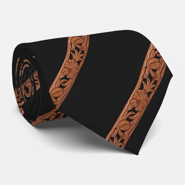Western Tooled Leather Print Tie (Rolled)