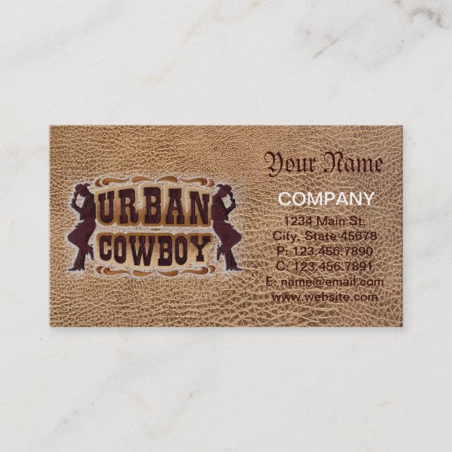 Western tooled leather Urban Cowboy Business Card (Front)