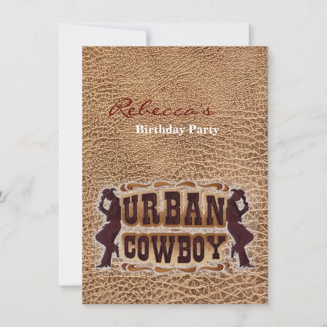 Western tooled leather Urban Cowboy Invitation (Front)