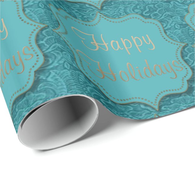 Western Tooled Leather With Happy Holidays Wrapping Paper (Roll Corner)