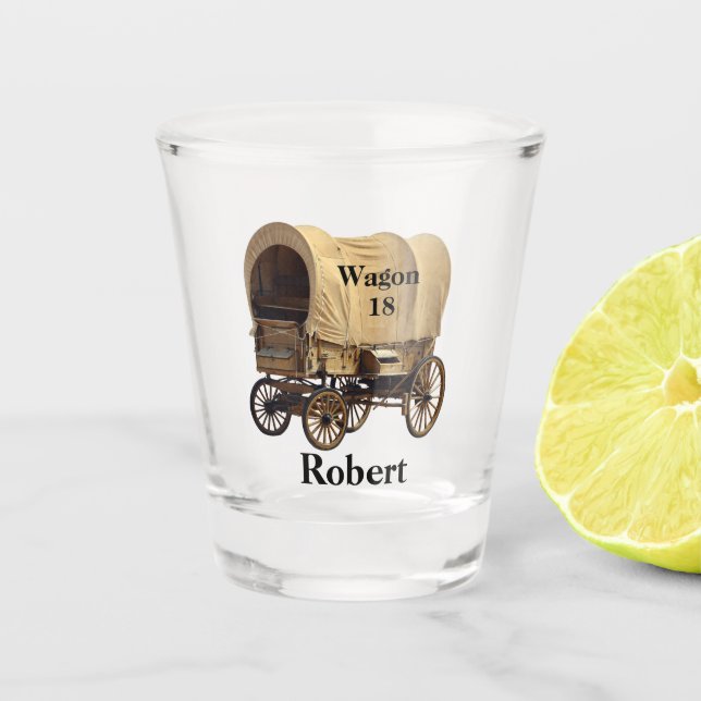 Western Trail Ride  Covered Wagon Personalised Shot Glass (Front)