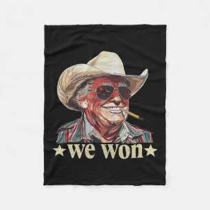 Western Trump Cowboy We Won American Flag Cowboy H Fleece Blanket