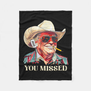 _western Trump Cowboy You Missed American Flag Cow Fleece Blanket