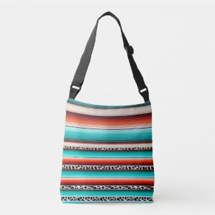 Western Turquoise Terracotta Stripes Cow Print Crossbody Bag