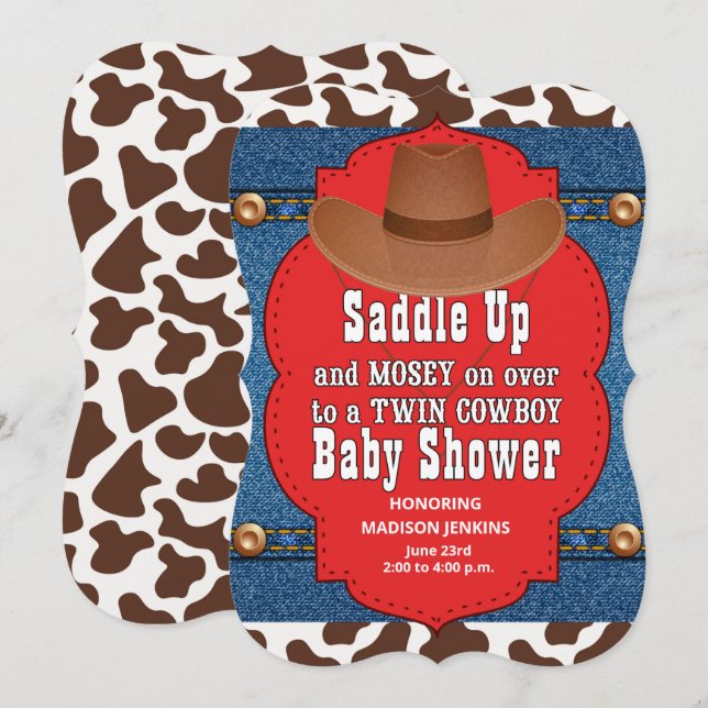 Western Twin Cowboys Baby Shower Invitation (Front/Back)