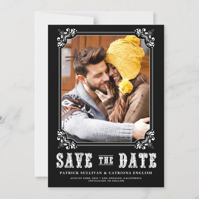 Western Typography Photo Frame Save the Date Magnetic Invitation (Front)