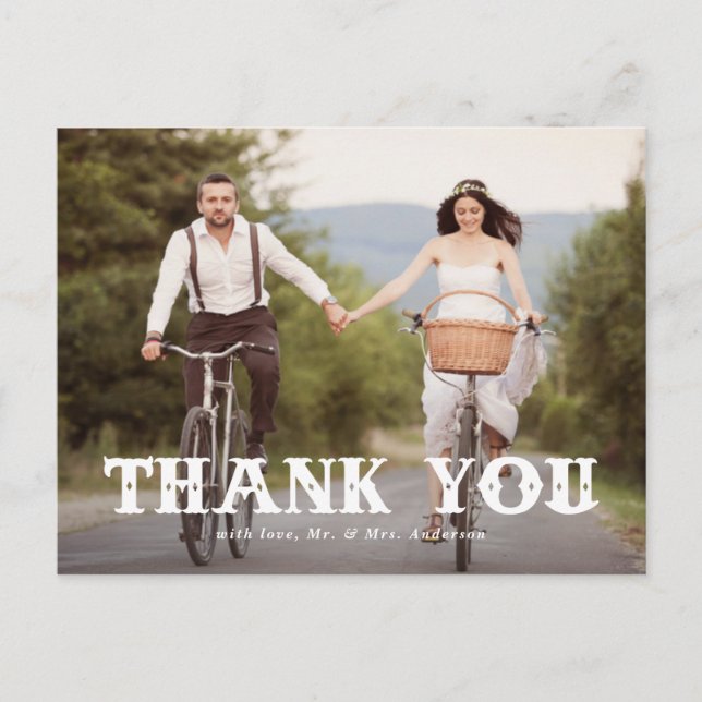 Western Typography Photo Wedding Thank You Postcard (Front)