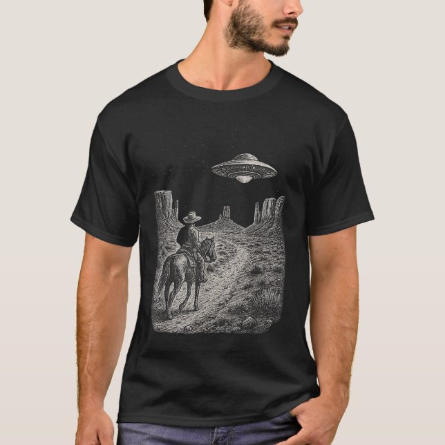 Western Ufo Cowboy Alien Encounter Country T-Shirt (Front)