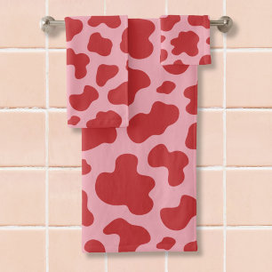 Western Valentines Day Cow Print Cowgirl Pink Red Bath Towel Set