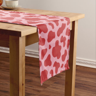 Western Valentines Day Cow Print Cowgirl Pink Red Short Table Runner