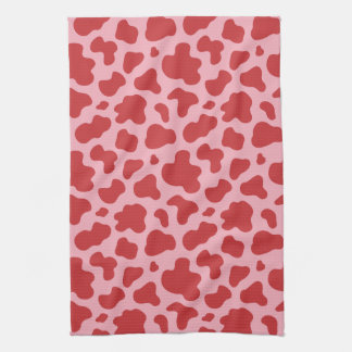 Western Valentines Day Cow Print Cowgirl Pink Red Tea Towel