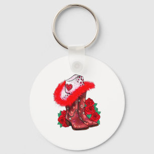 Western Valentines Day Cowgirl Boots Yeehaw Howdy  Key Ring